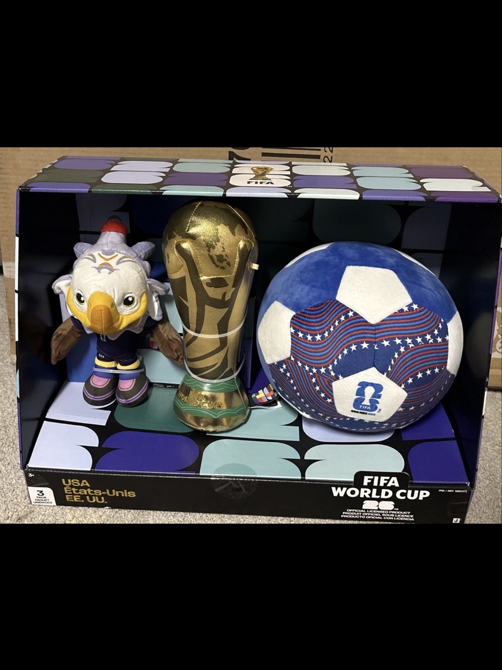 FIFA World Cup 26 USA Plush 3 Pack Set Eagle Trophy Soccer Ball Jazwares New USA